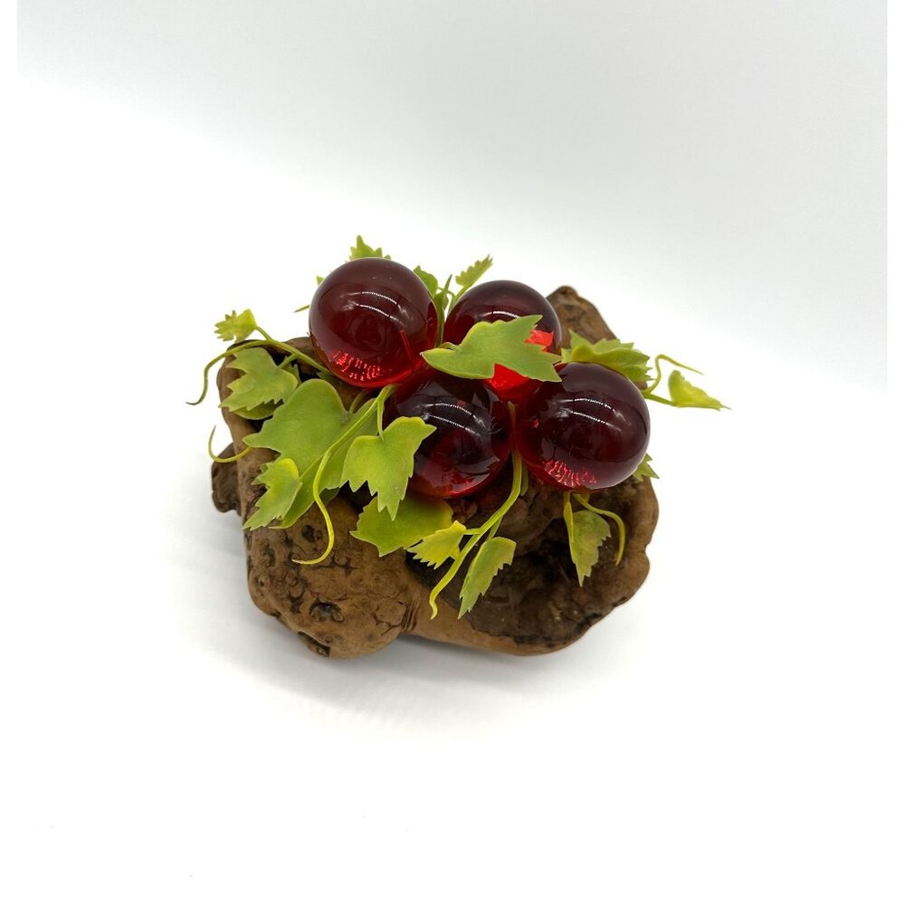 Vintage Lucite Grapes Red Burl Wood Mid Century Modern Decor Driftwood Acrylic